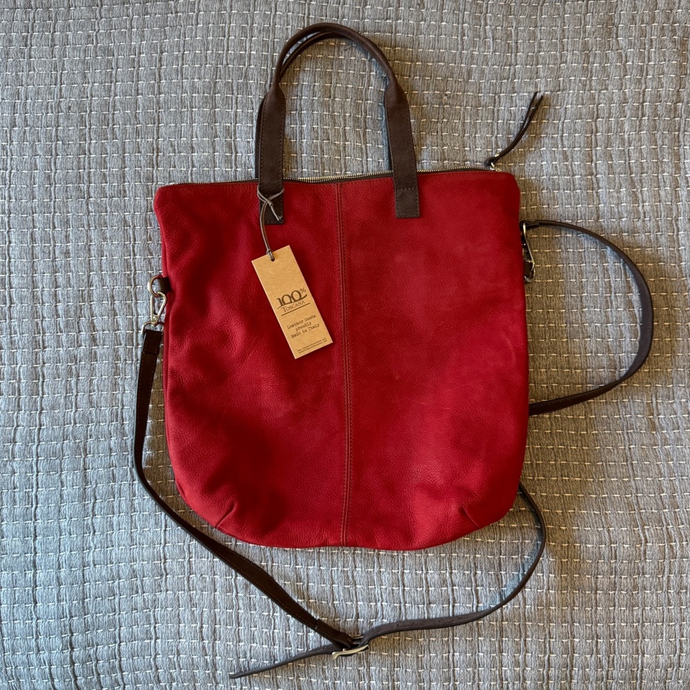 NWT 100% Toscana Red Crossbody Bag - Direct From Italy!